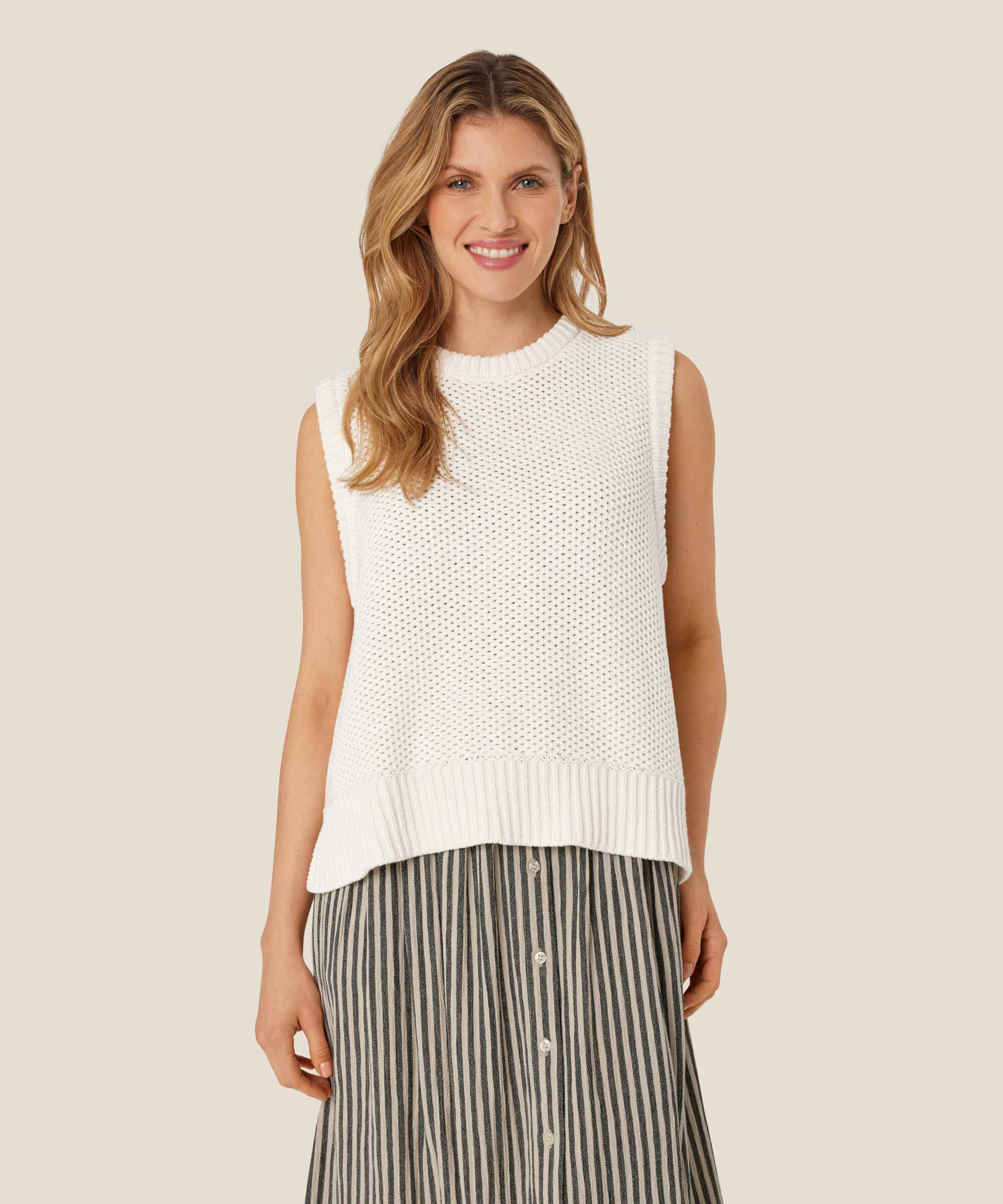 Gilet en coton tricoté avec motif troué, Jet Stream