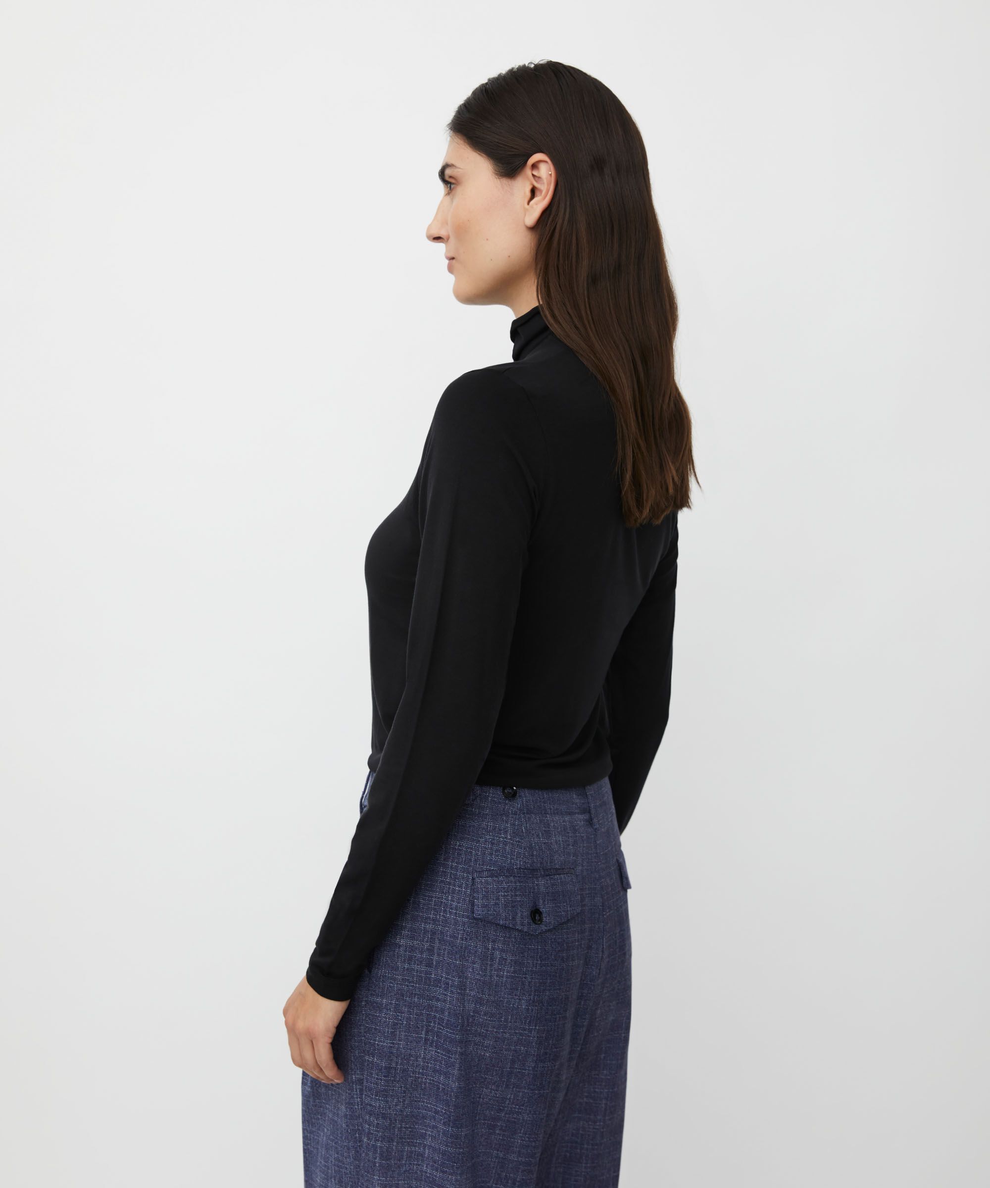 Blouse À Col Roulé En Jersey Doux, Black