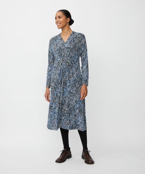 robe en jersey à motifs avec poches fendues et col en V, Proven Blue