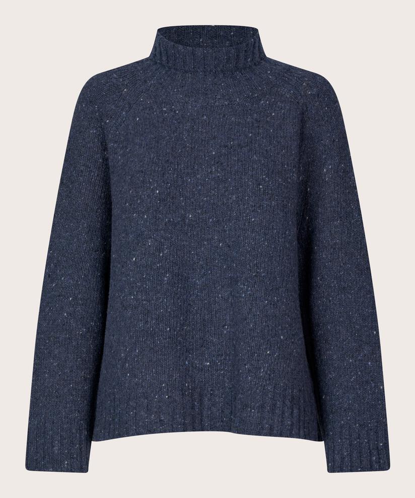 pull à col roulé en laine mélangée avec bords côtelés, Navy Blazer