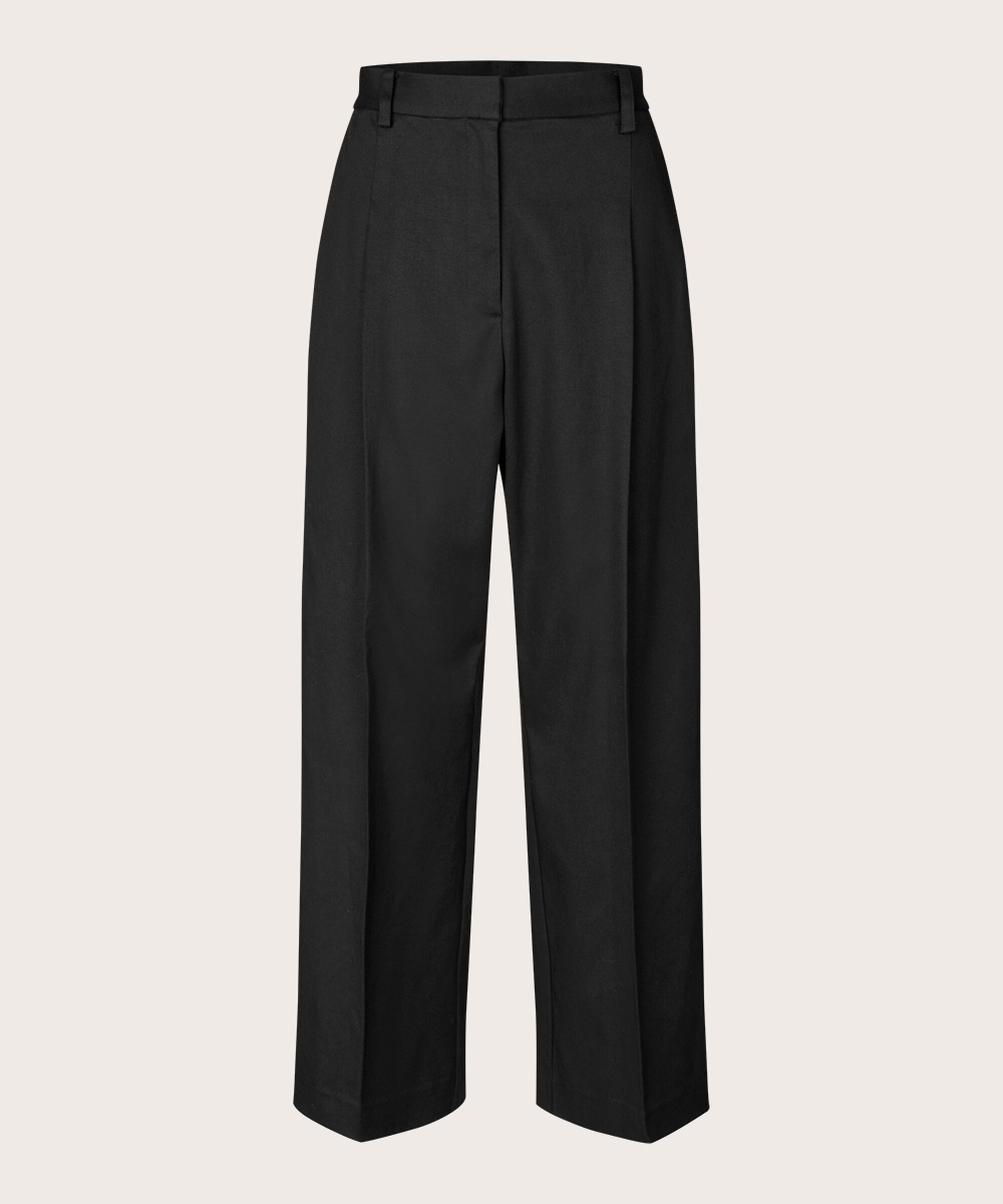 Pantalon à jambes larges, plis pressés et poches fendues, Black