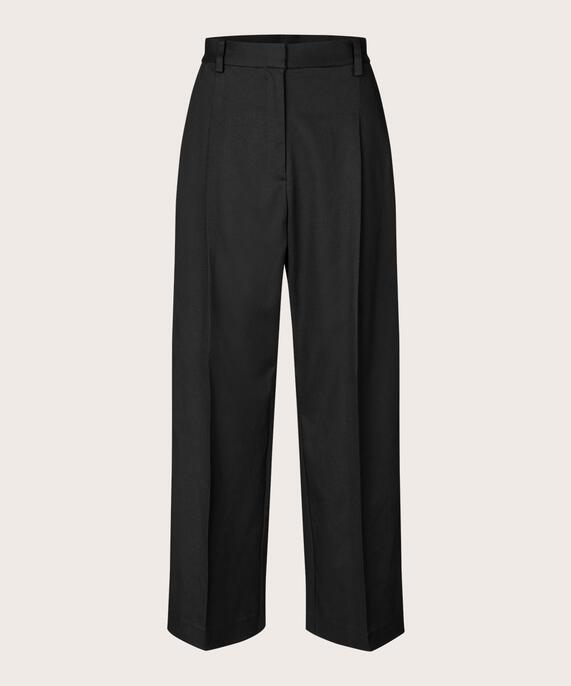Pantalon à jambes larges, plis pressés et poches fendues, Black