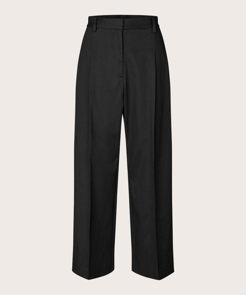 Pantalon à jambes larges, plis pressés et poches fendues, Black