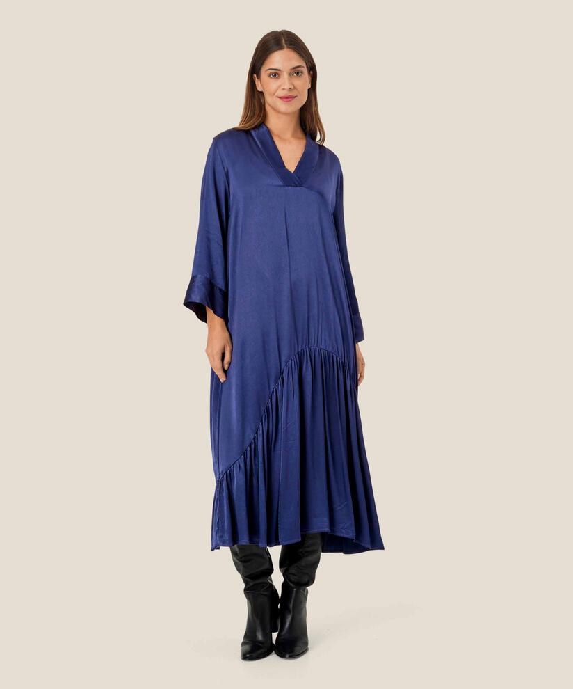 robe en satin de viscose avec col en V, Medieval blue