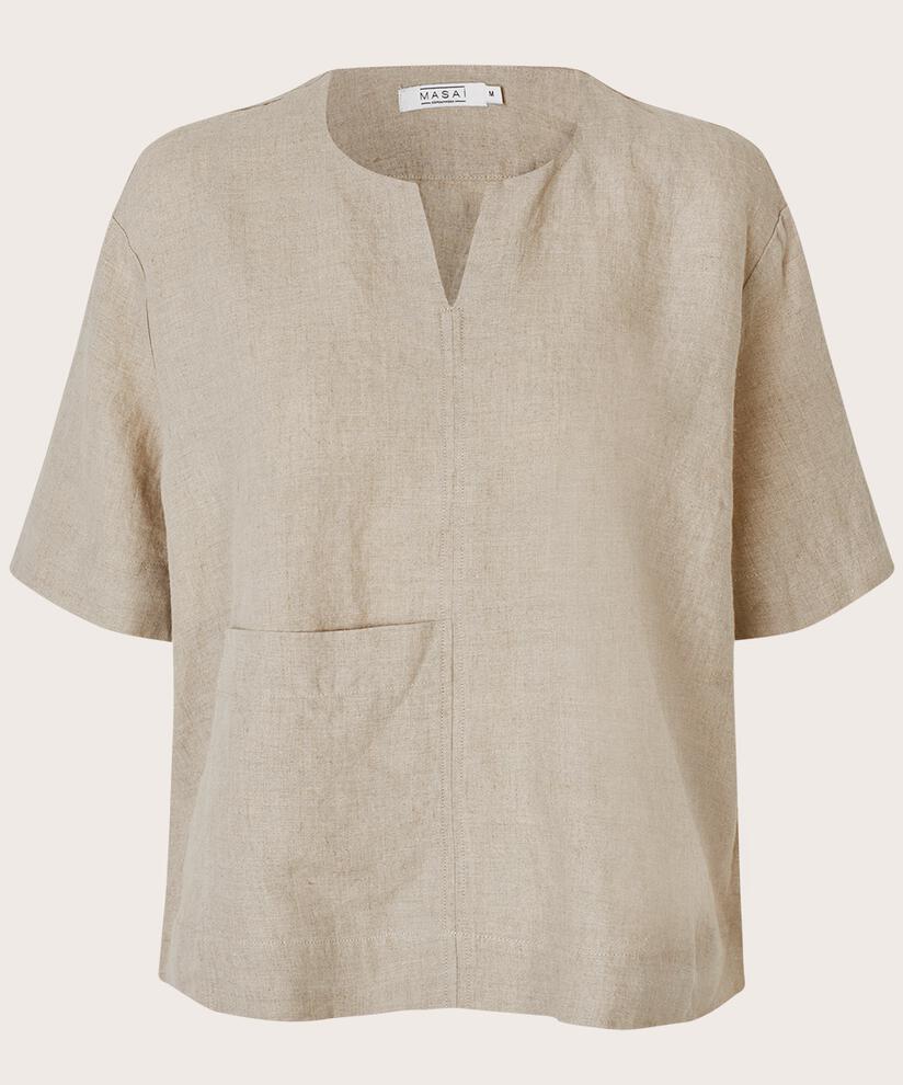 Blouse en lin avec poche avant, Natural