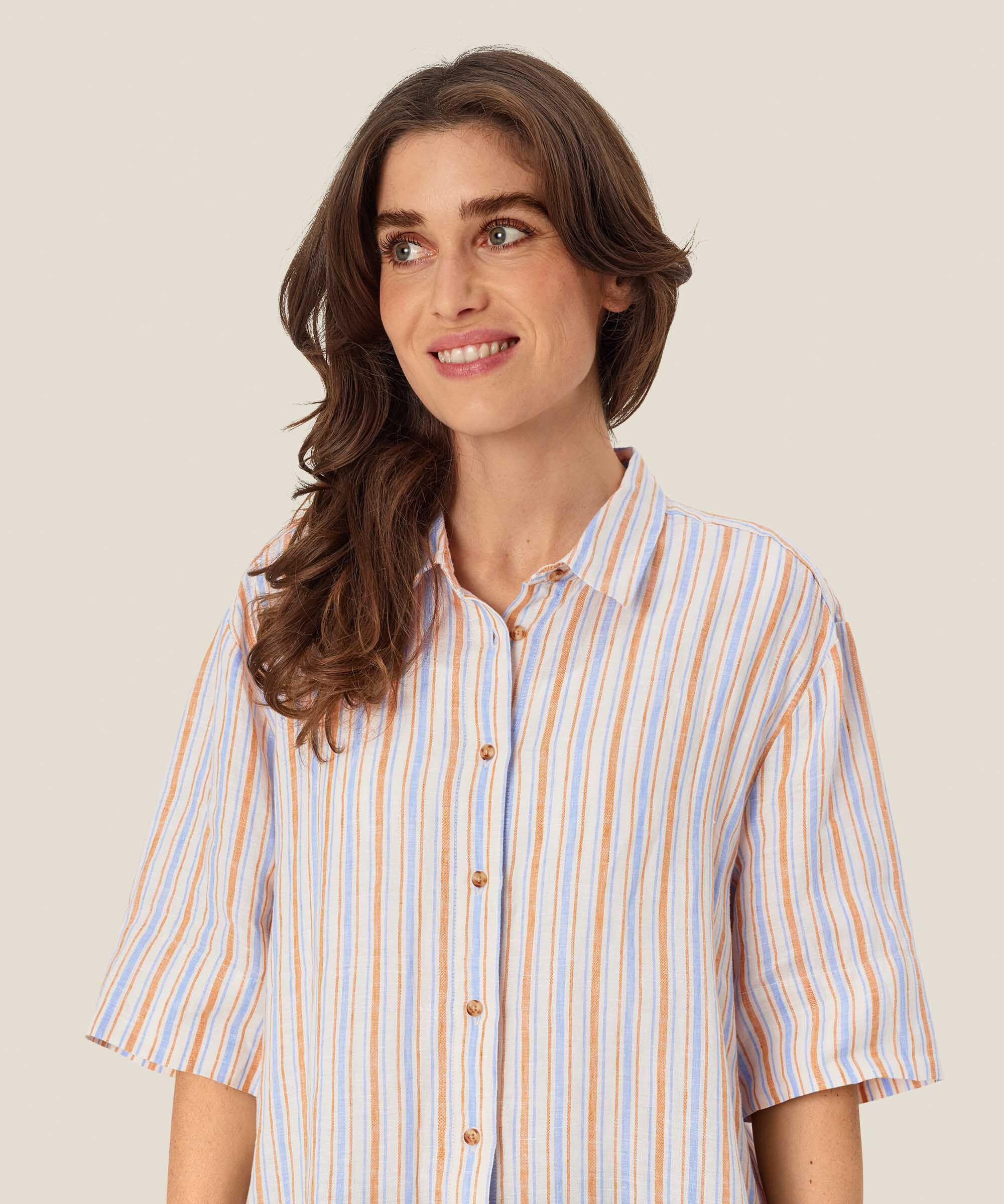 chemise en lin rayée à manches courtes, Inca Gold