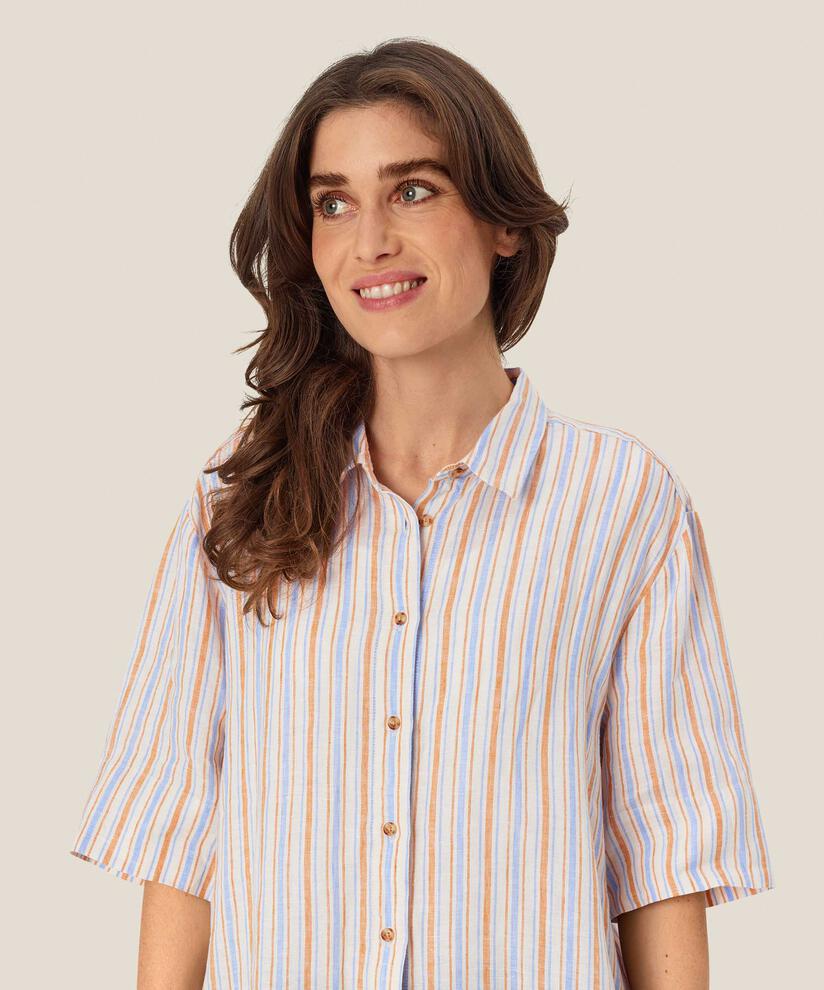 chemise en lin rayée à manches courtes, Inca Gold