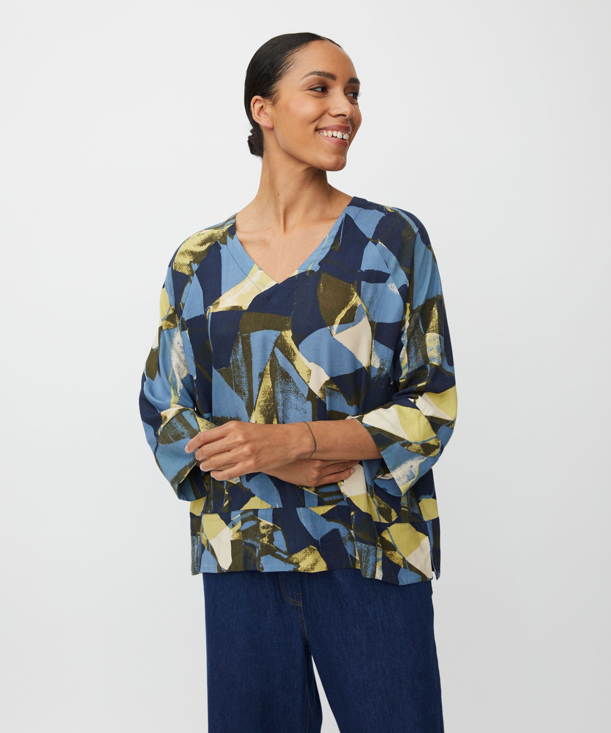 Blouse En Viscose À Col V, Proven Blue