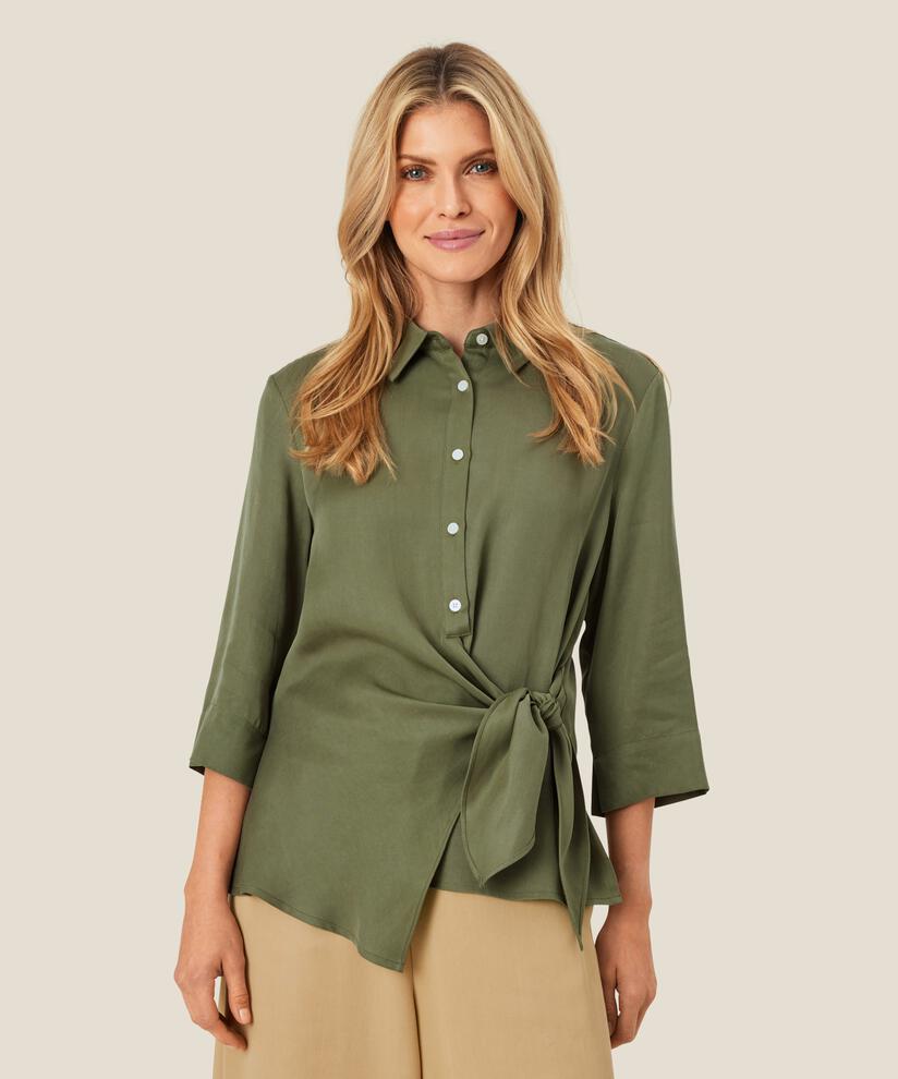 chemisier chemise avec détail de lien asymétrique, D. Lichen Green