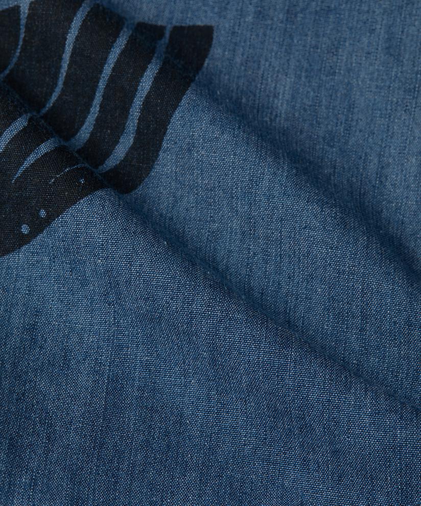 veste en jean imprimée avec lien à la taille, Dark Denim