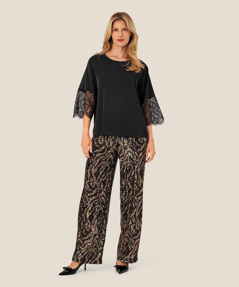 pantalon à paillettes avec élastique et zip caché, Black