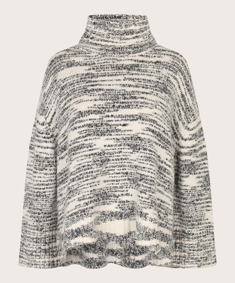 pull en maille à col montant et bords côtelés, Black