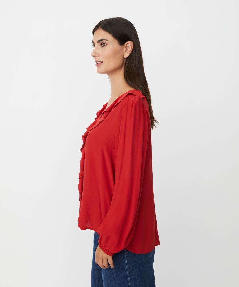 blouse en viscose à col en V et volants, Scarlet Sage