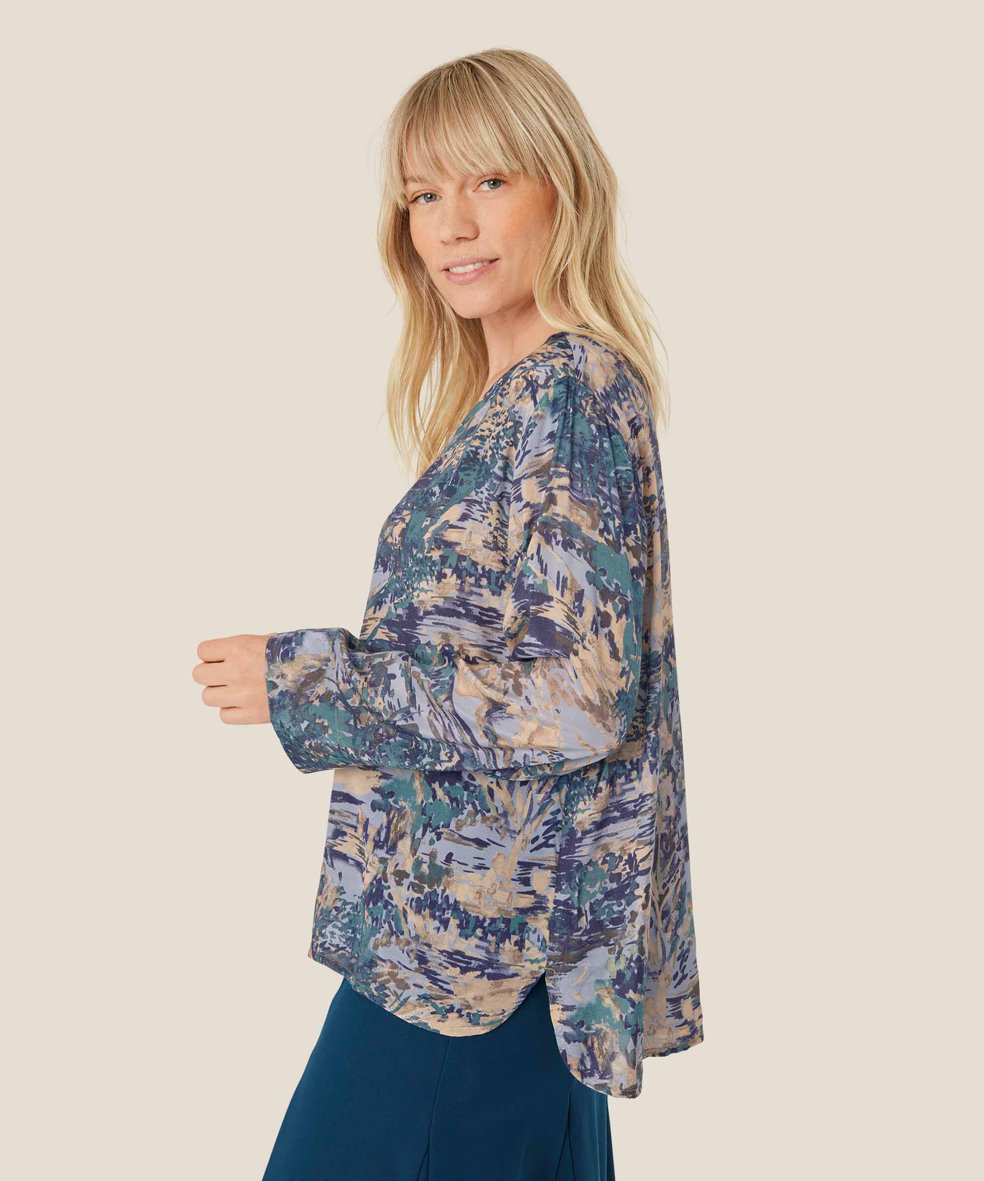 Blouse en viscose à col V, Teal