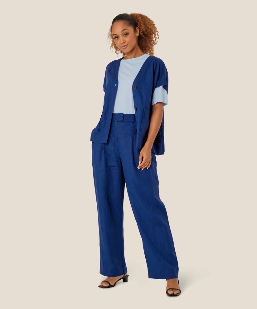 chemise en lin avec poches, Navy Peony