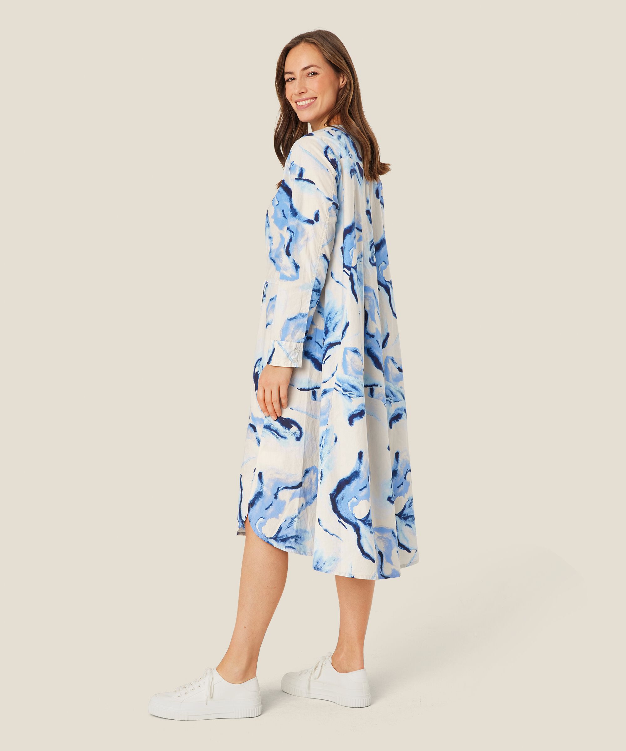 robe en coton avec lien à la taille et fentes sur le côté, Powder Blue