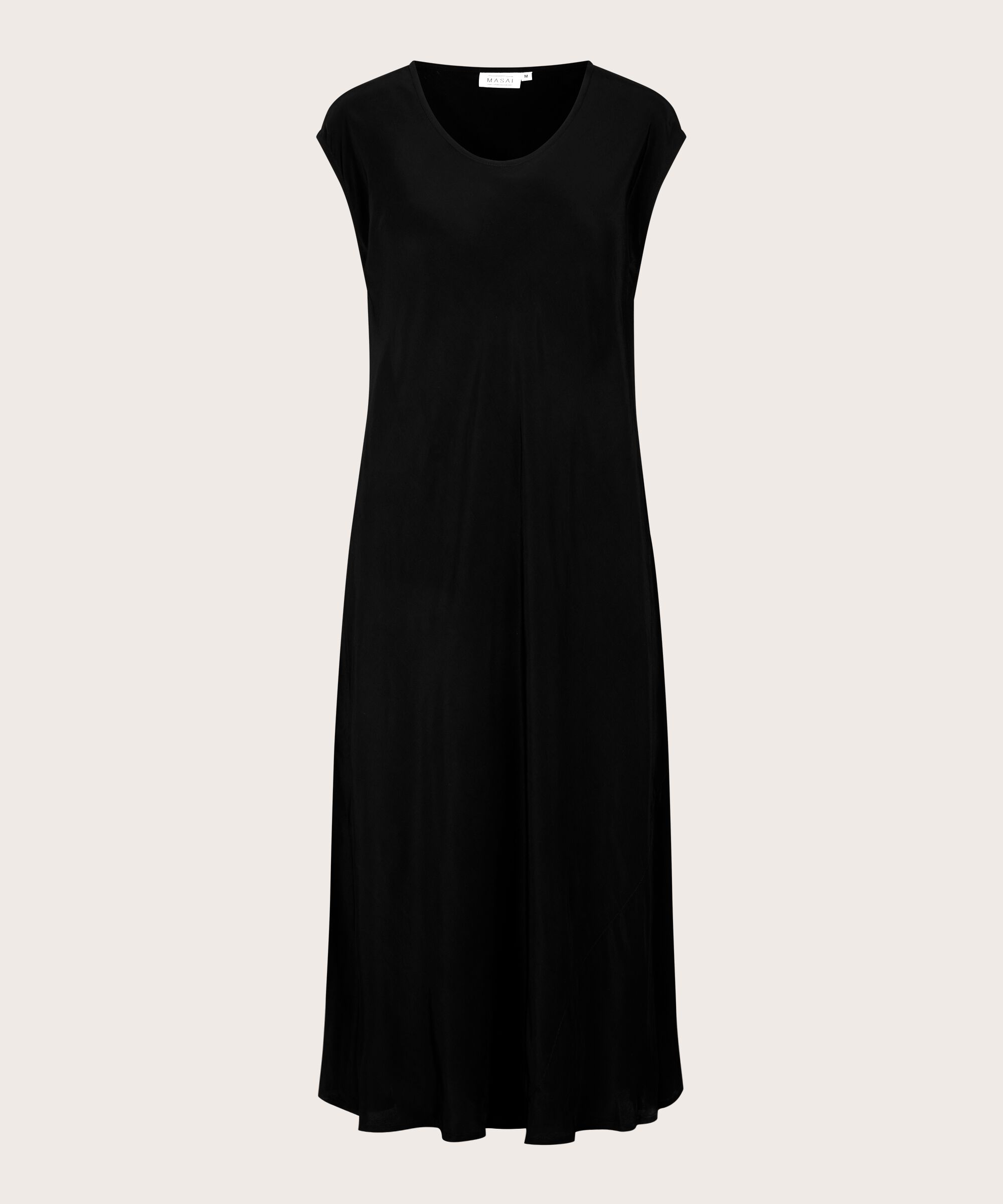 robe en viscose à col rond et manches courtes, Black
