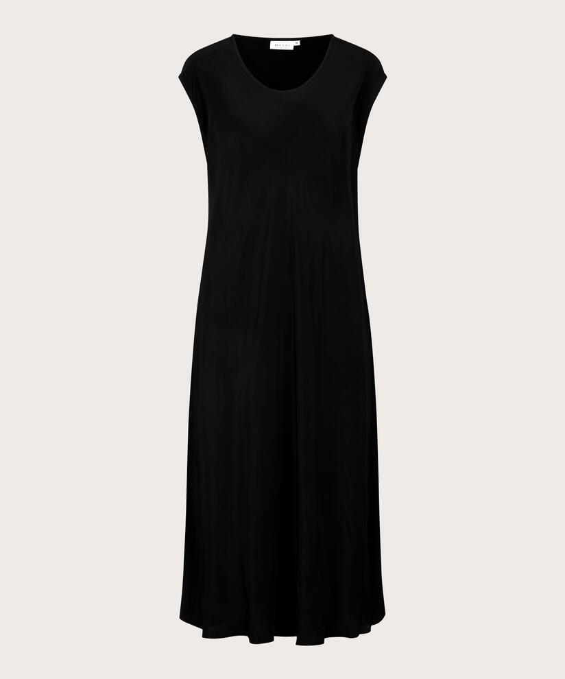 robe en viscose à col rond et manches courtes, Black