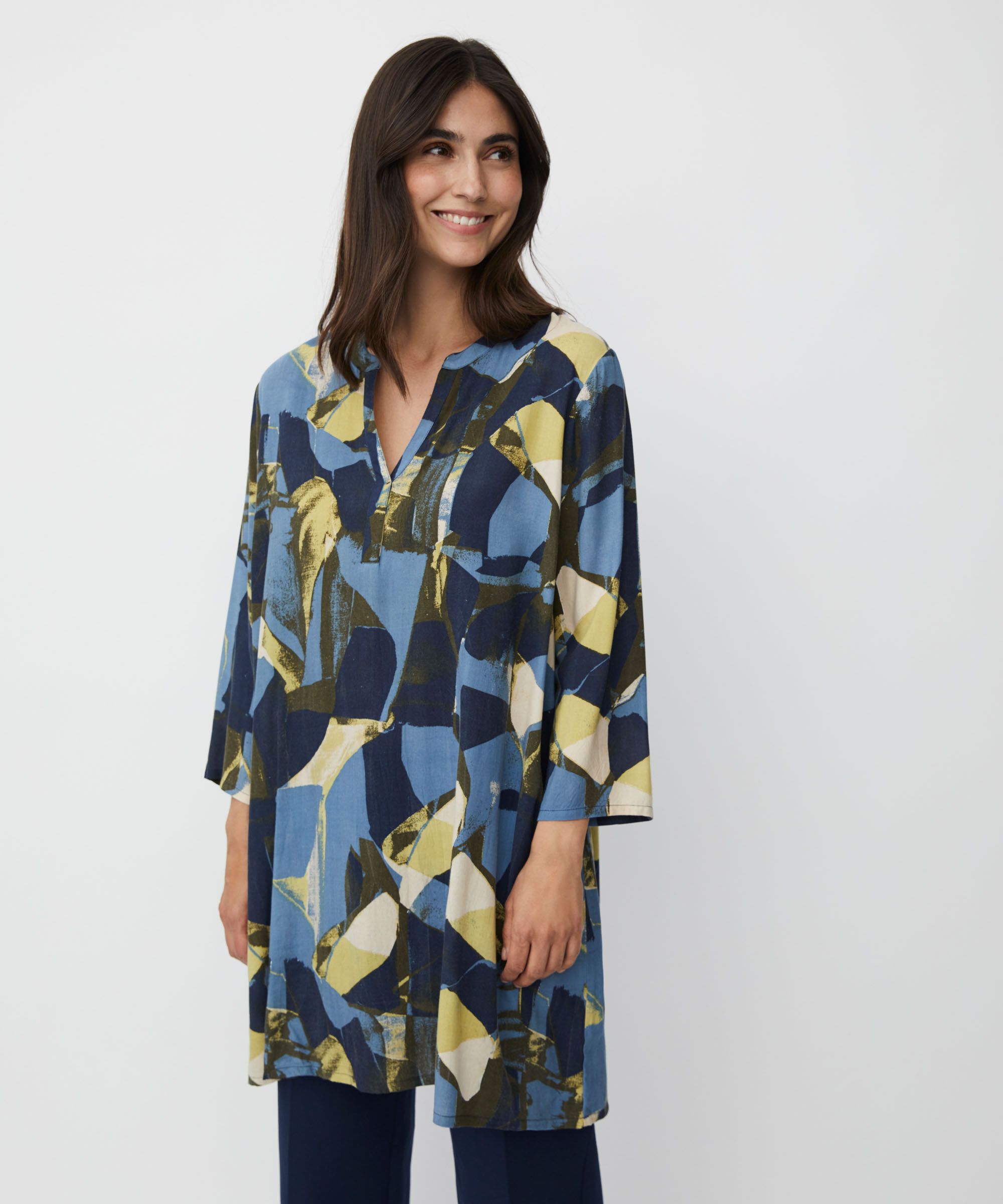 Tunique En Viscose Imprimée À Manches 3/4, Proven Blue