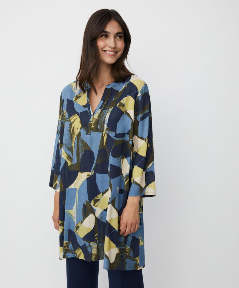 Tunique En Viscose Imprimée À Manches 3/4, Proven Blue