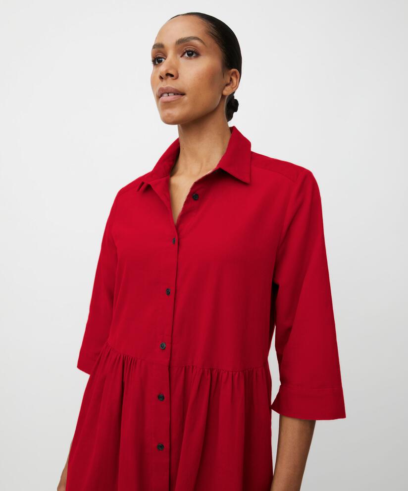 Robe Chemise En Velours À Manches 3/4, Scarlet Sage
