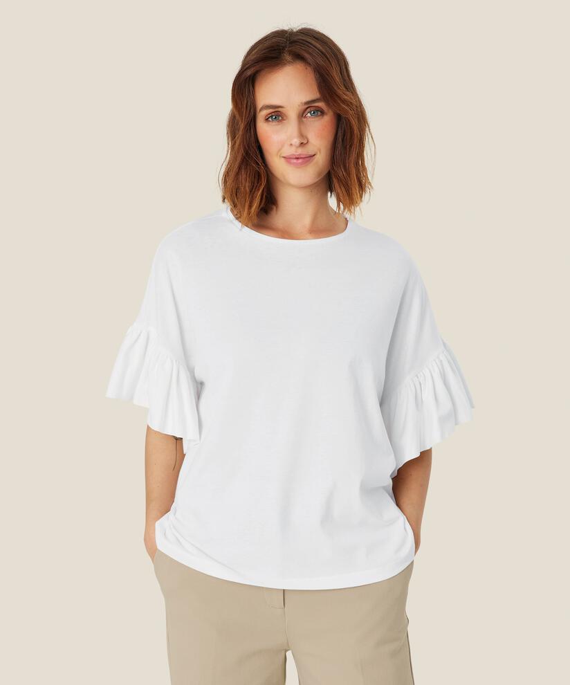 t-shirt à manches volantées, White