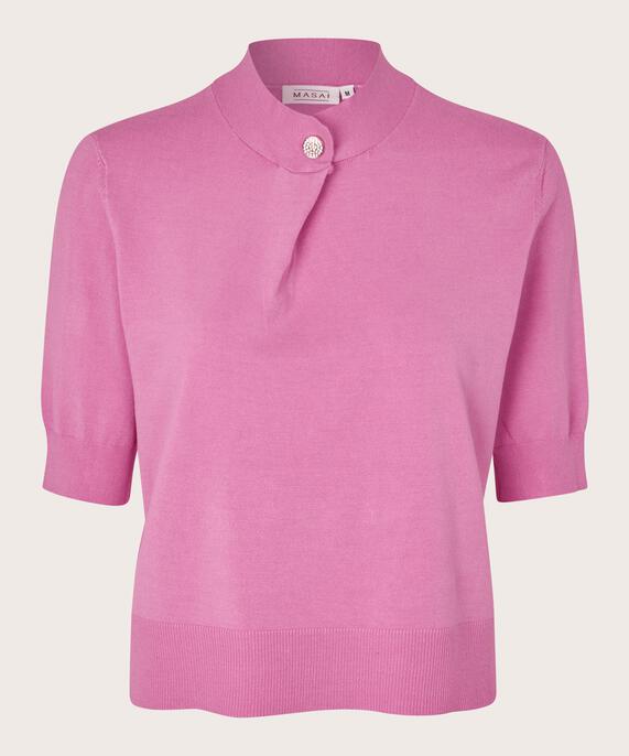pull en tricot à manches 1/2 et bouton strass, Opera Mauve