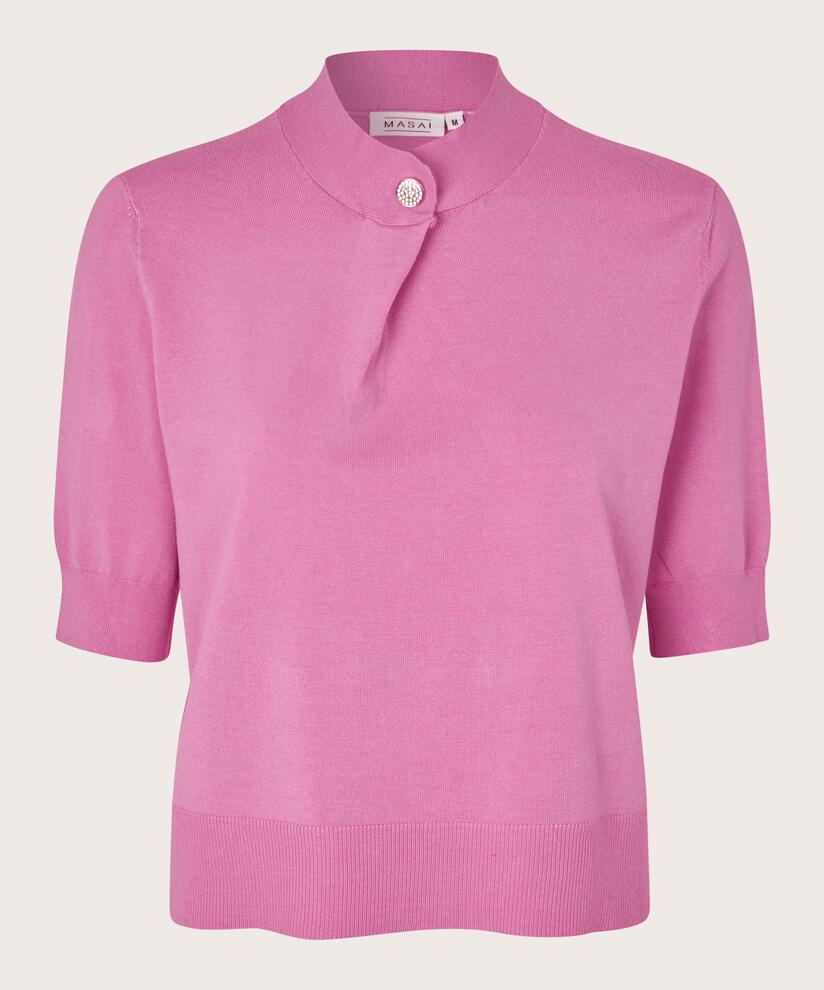 pull en tricot à manches 1/2 et bouton strass, Opera Mauve
