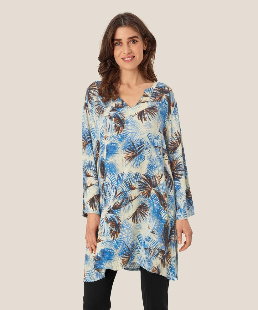 tunique en viscose imprimée avec col en V et fentes latérales, Della Blue