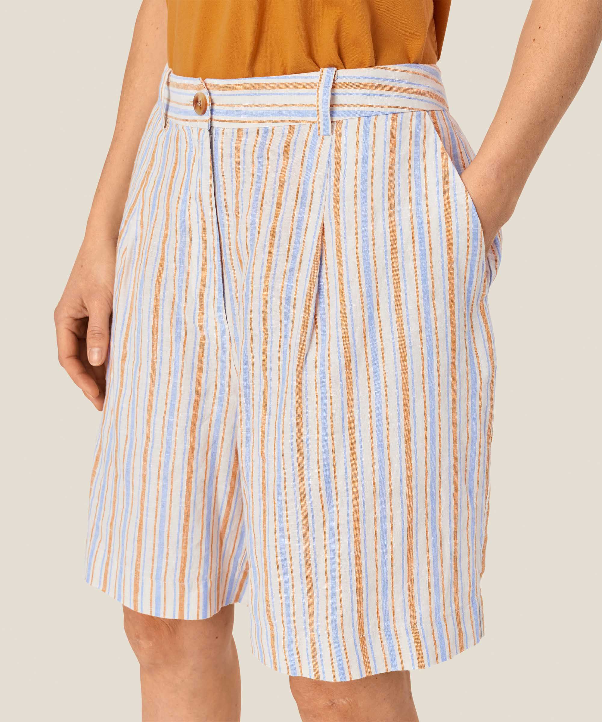 short en lin rayé avec élastique au dos, Inca Gold