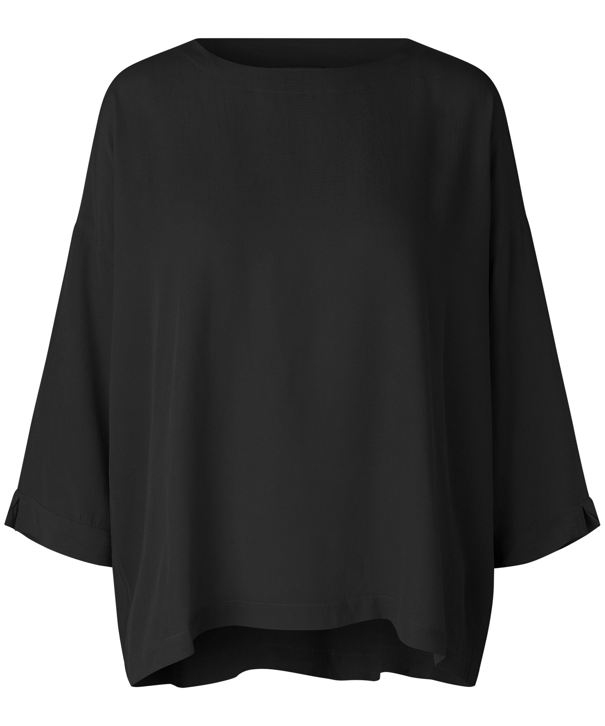 Blouse en viscose &agrave; manches 3/4, Black