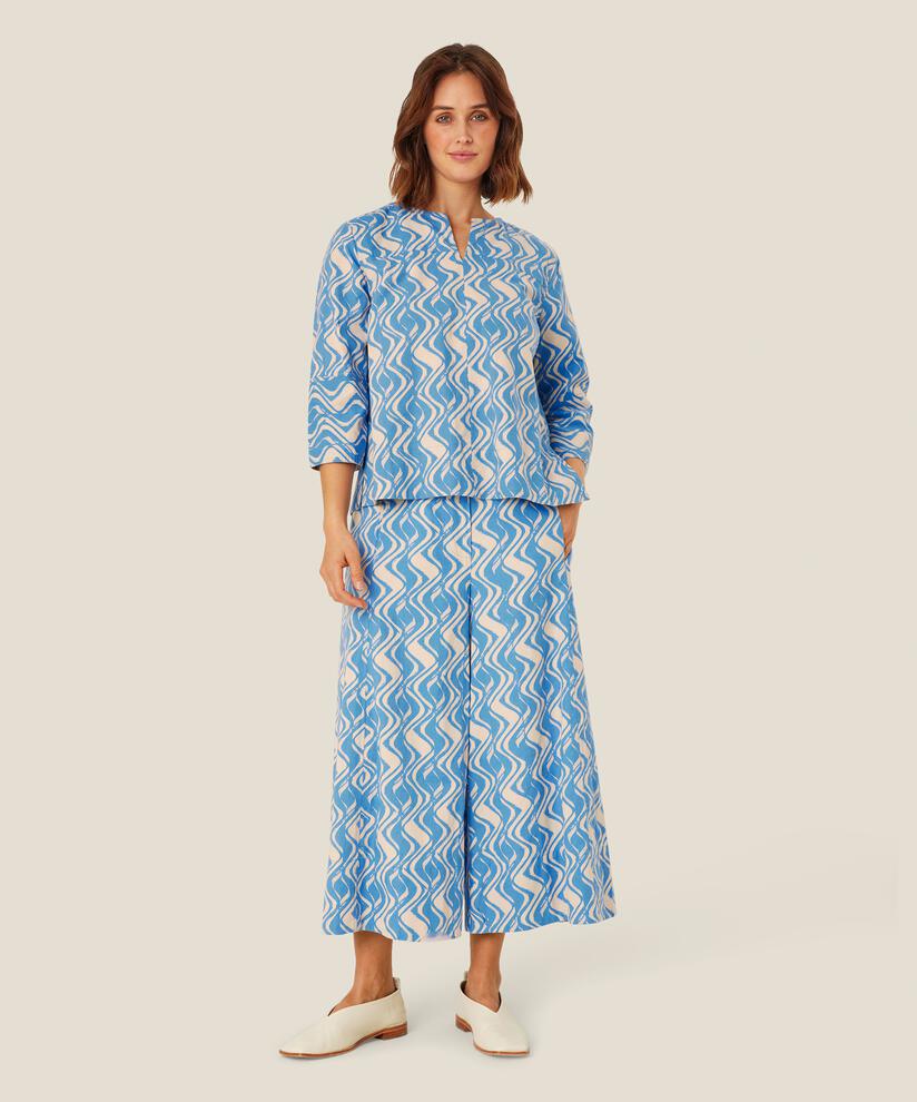 pantalon en coton imprimé à jambes larges, Blue Bonnet