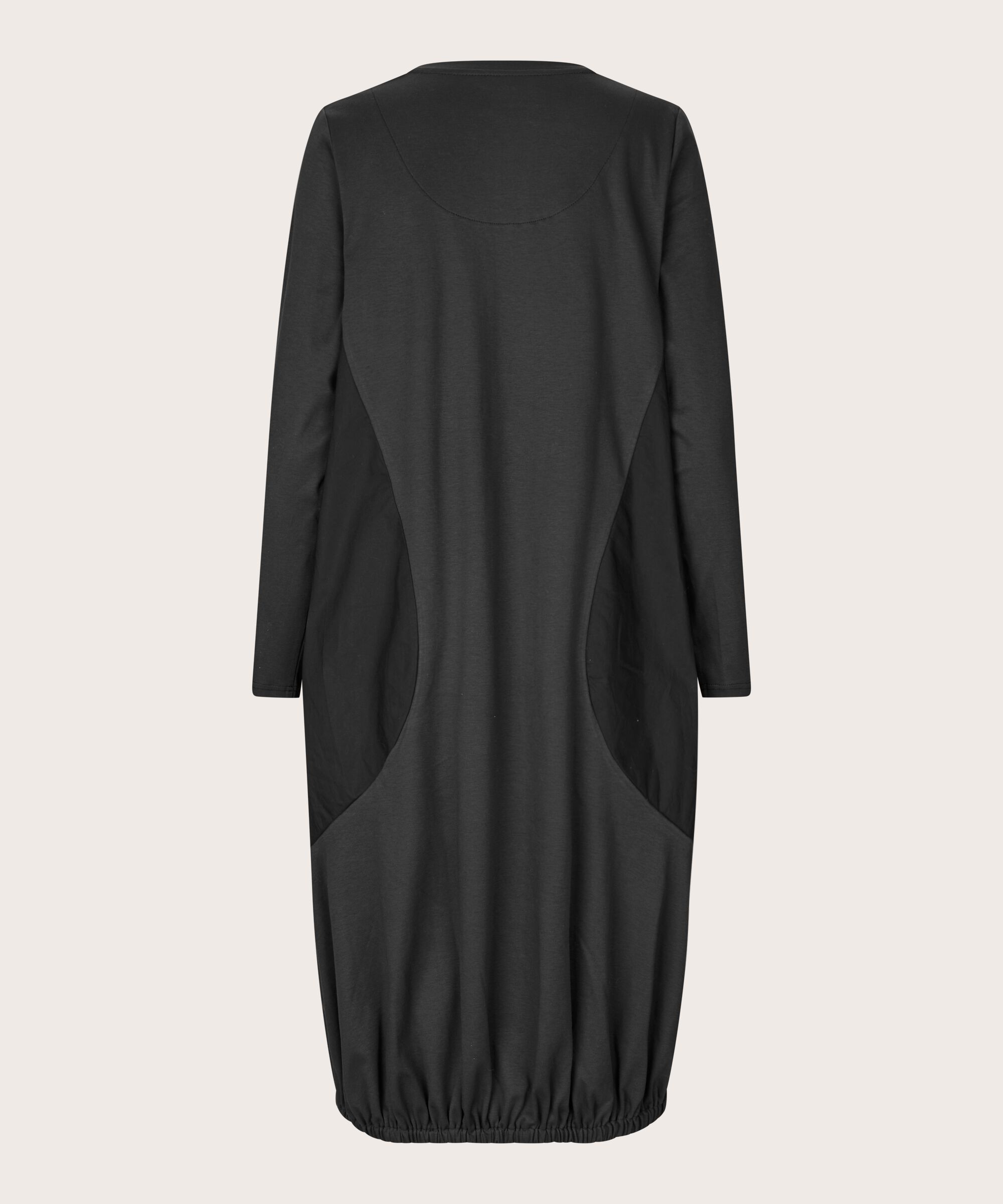 robe à manches longues en jersey et popeline de coton, Black