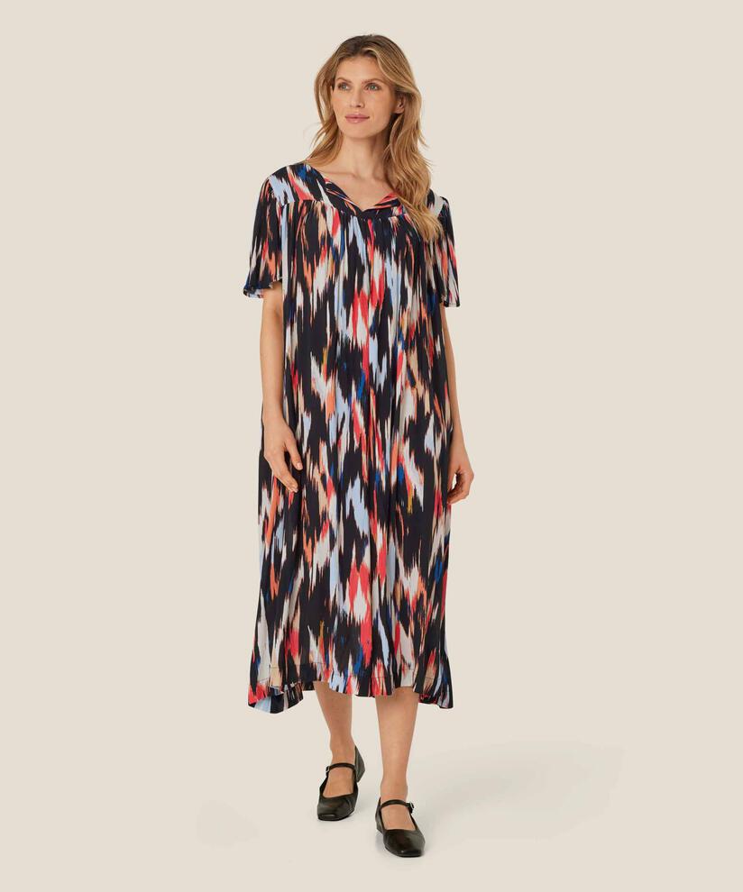 robe en viscose imprimée avec de nombreux plis, Hibiscus
