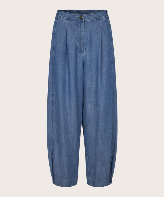 pantalon en denim doux avec détail boutonné sur la jambe, Washed denim