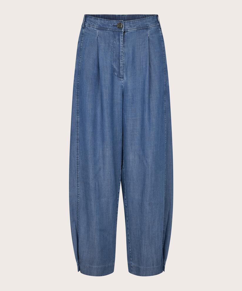 pantalon en denim doux avec détail boutonné sur la jambe, Washed denim