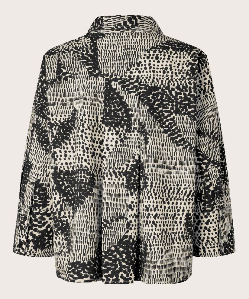 blouse en coton avec col en V et poche décorative, Black