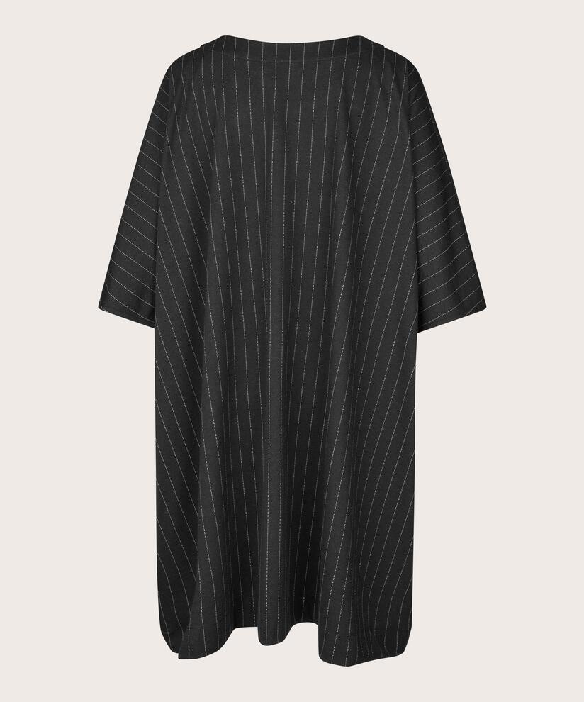 robe en jersey à rayures fines et manches 3/4, Black