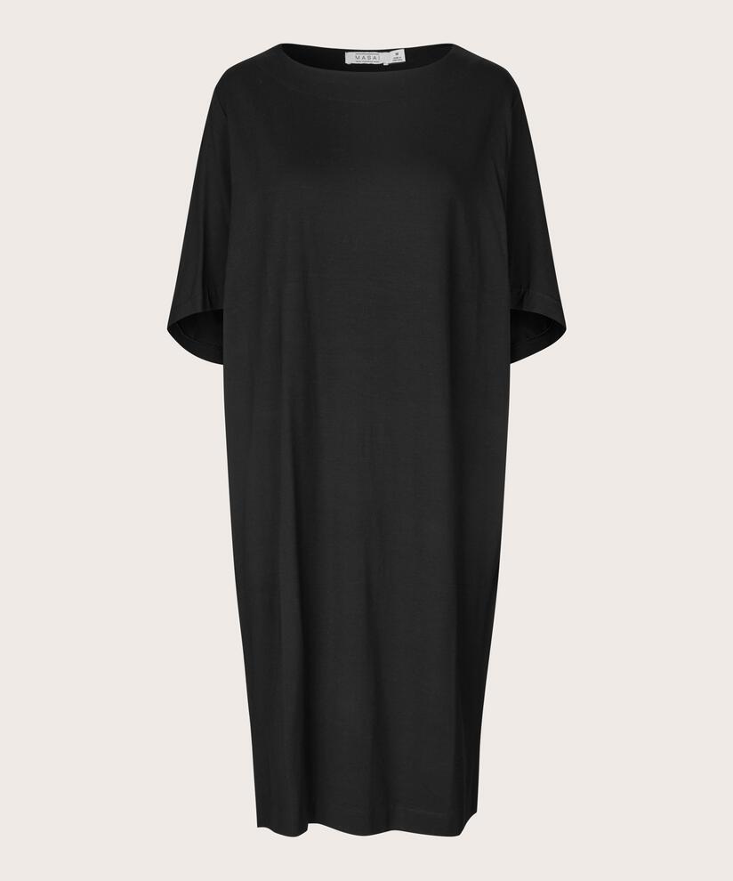 robe en jersey à manches 1/2 et large encolure, Black