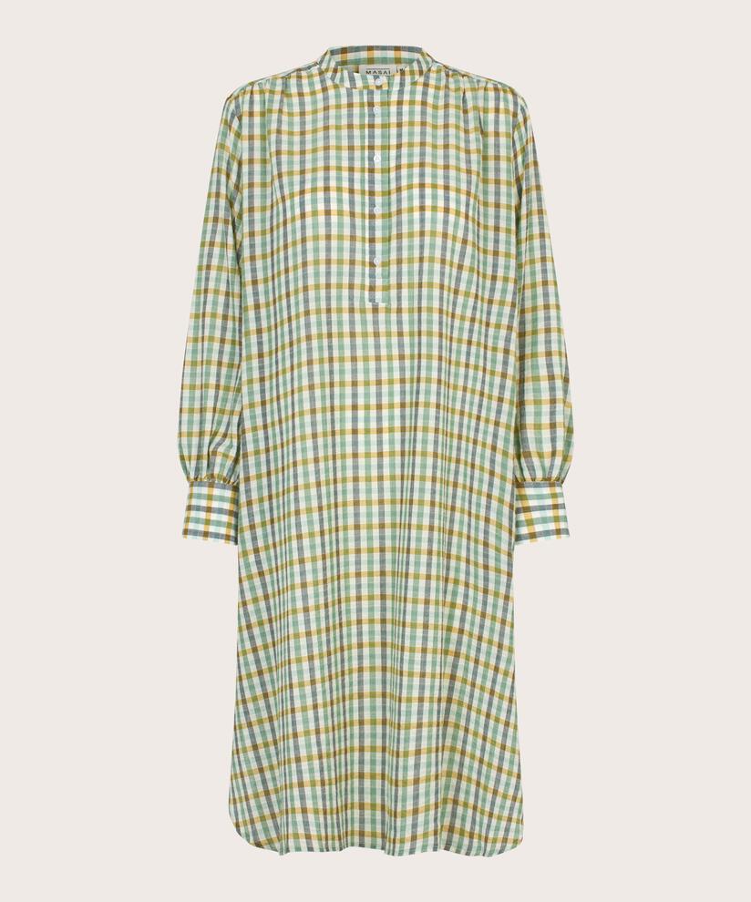 Robe en coton à carreaux avec col rond et patte de boutonnage, D. Grass Green