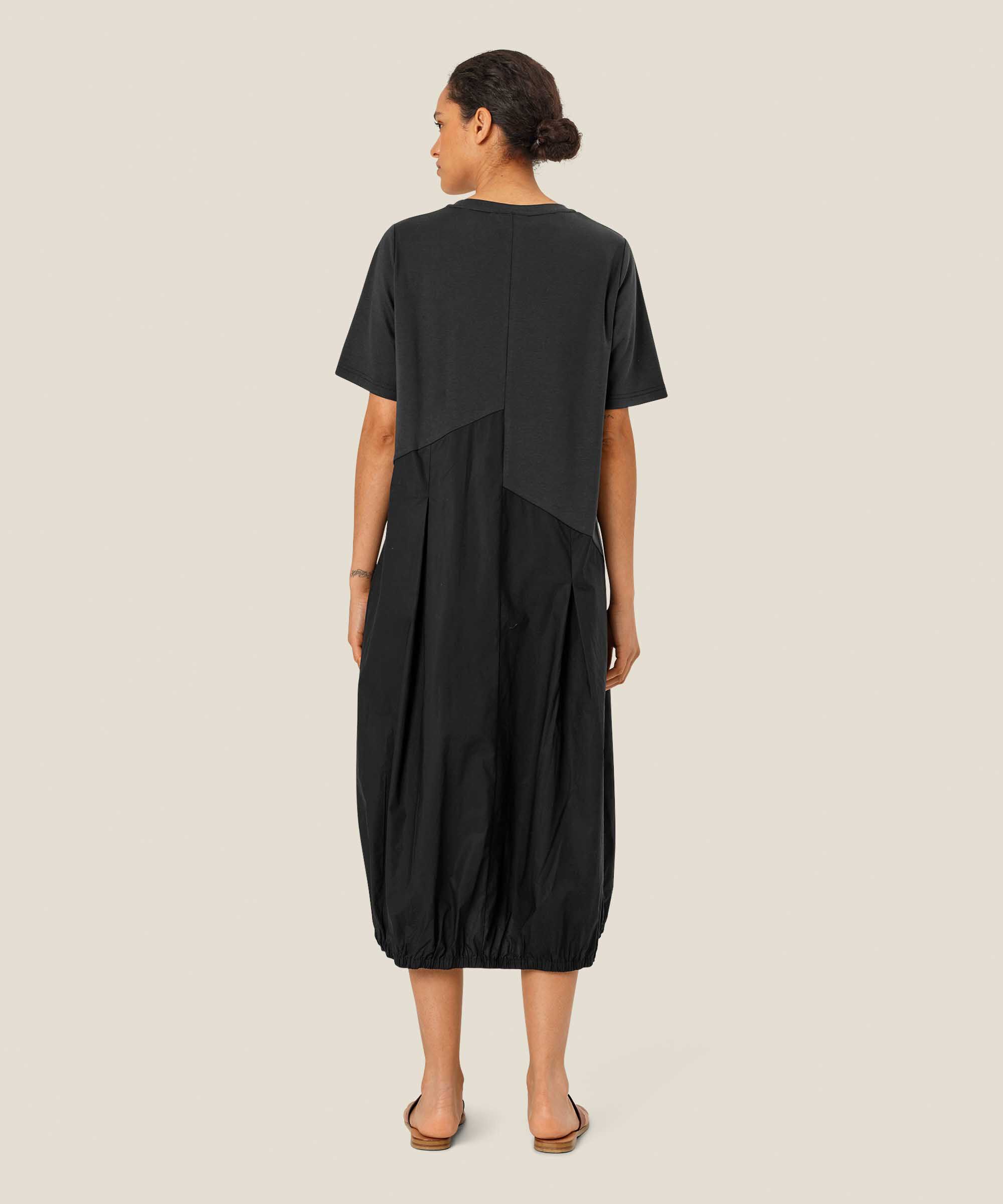 robe à manches courtes en jersey et popeline de coton, Black