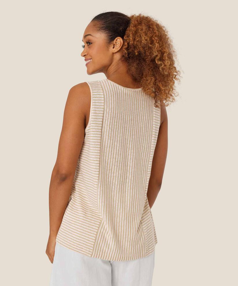 top en jersey rayé en mélange de lin, Pale Khaki