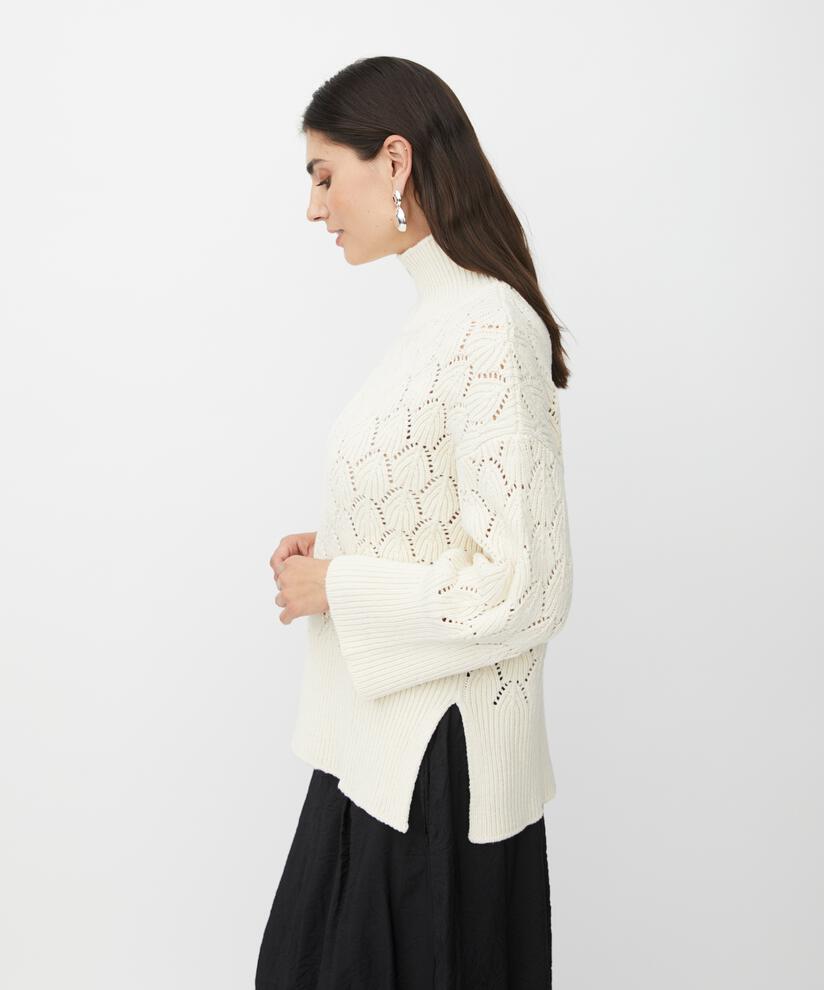 pull tricoté avec motif de dentelle décorative et col roulé, Whitecap