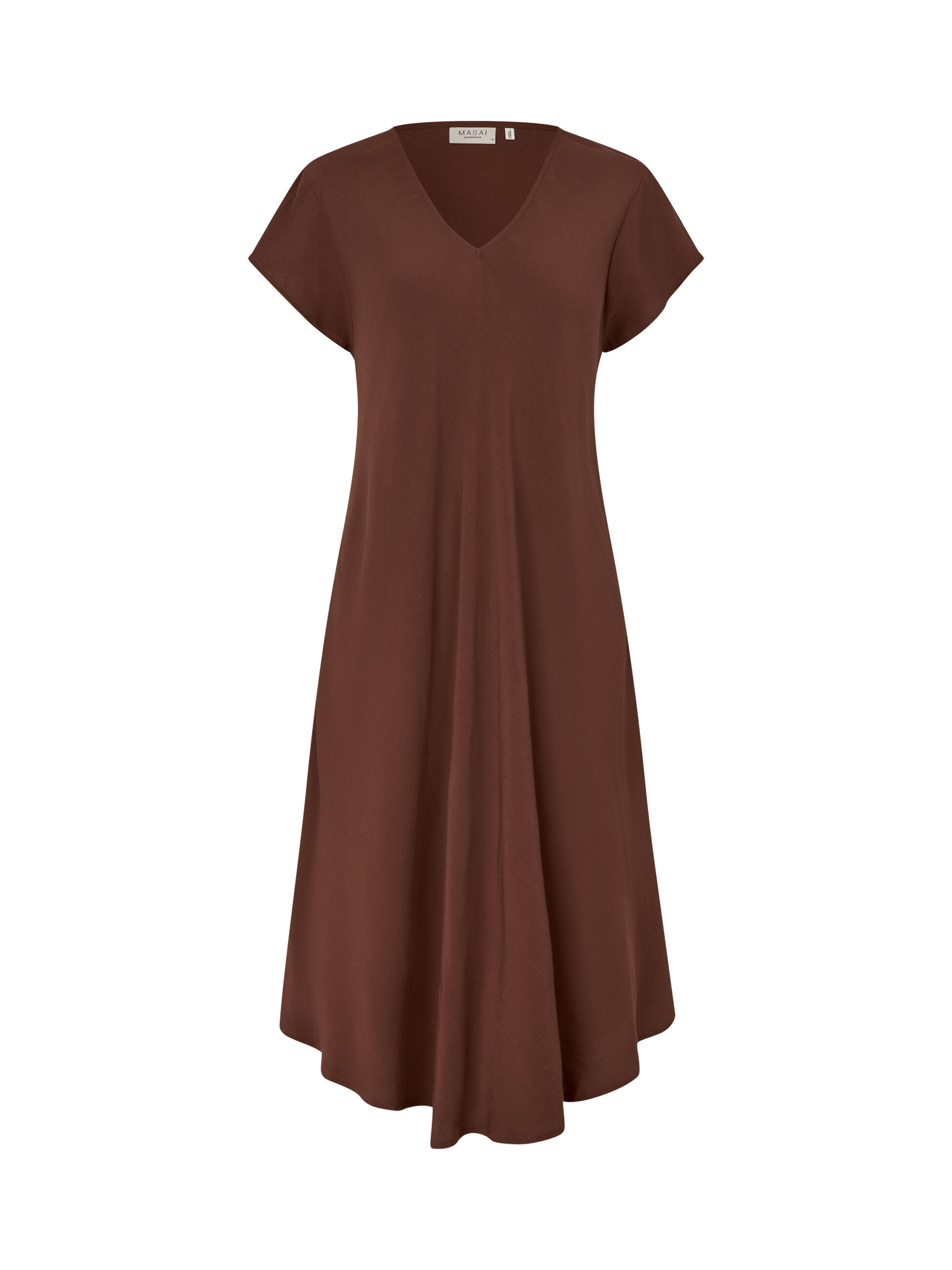 Robe en viscose &agrave; manches courtes et col en V, Sh. Chocolate