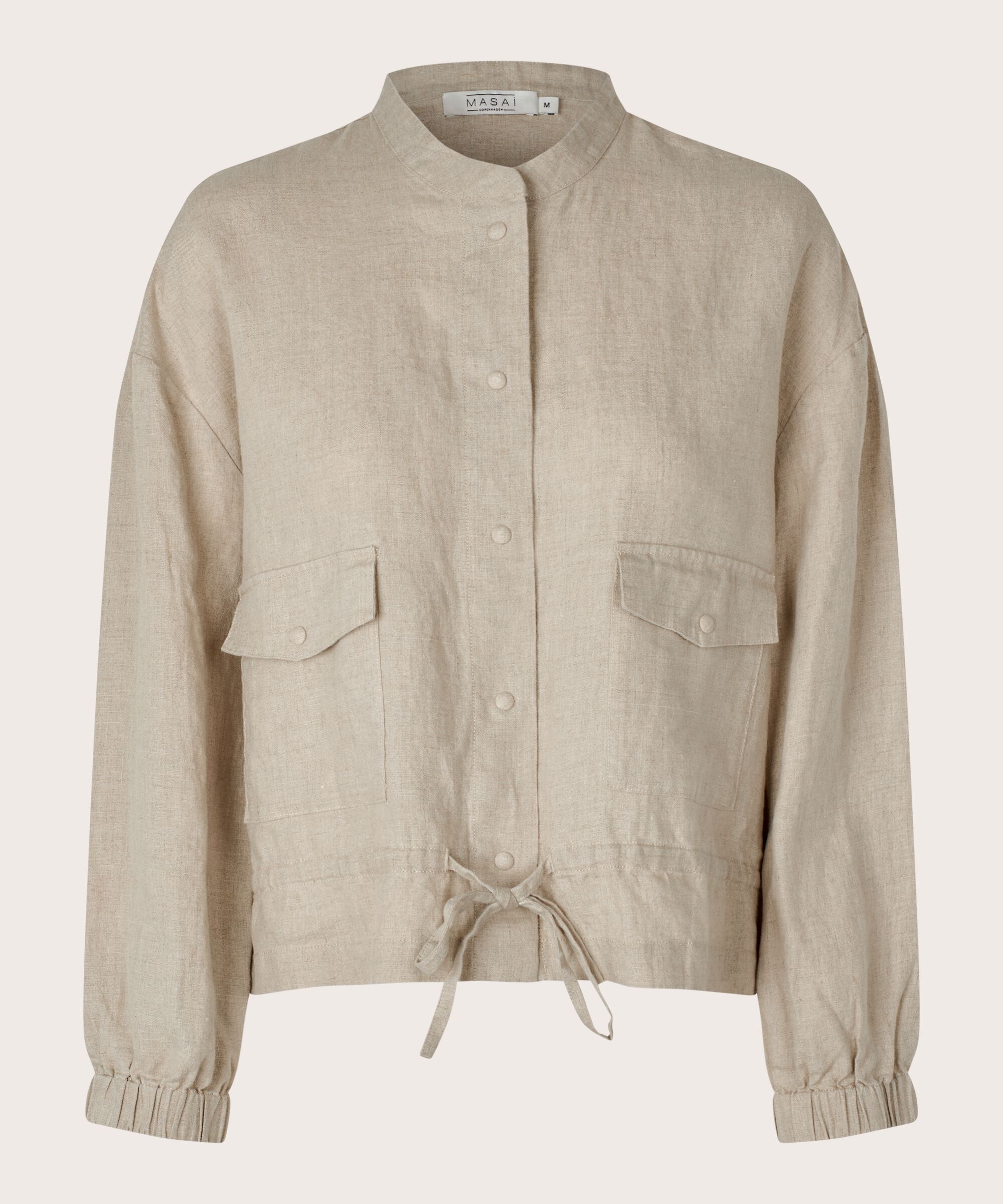 veste en lin avec lien à la taille, Natural