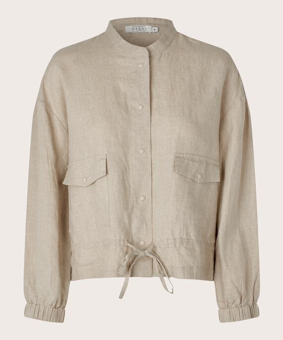 veste en lin avec lien à la taille, Natural