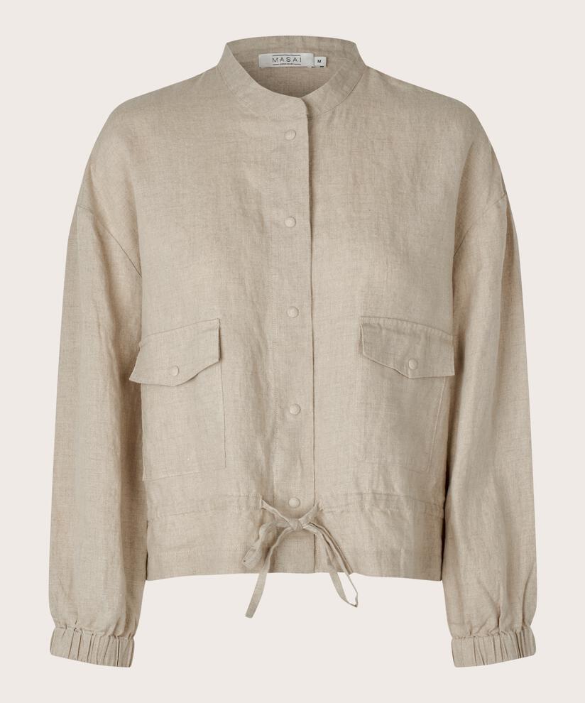 veste en lin avec lien à la taille, Natural