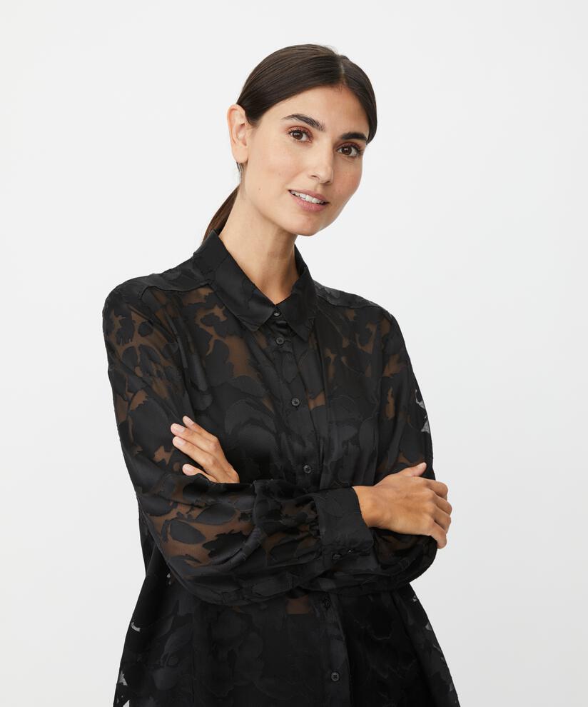 chemise en dentelle transparente drapée dans le dos, Black