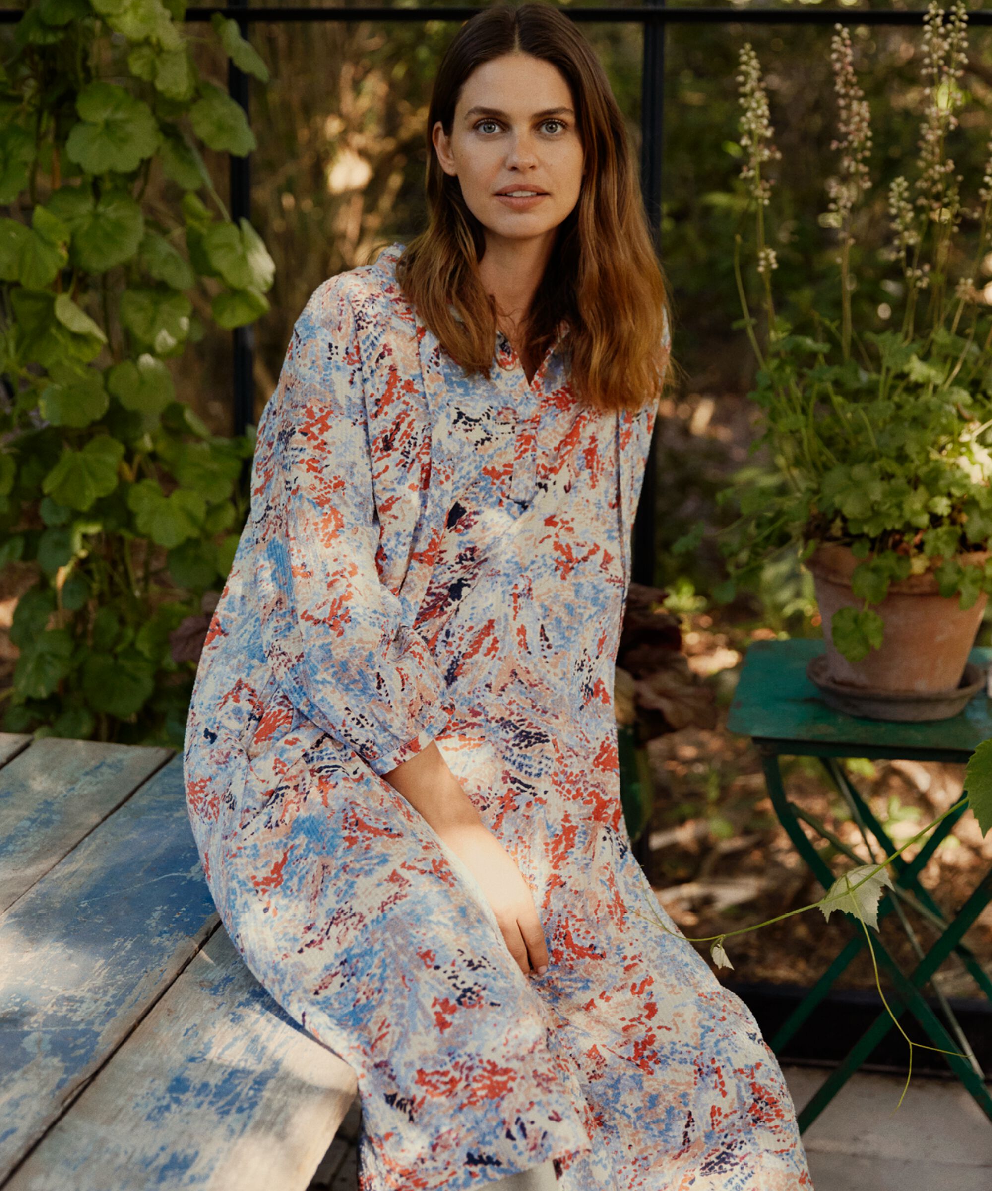 robe en coton avec liens au cou et poches fendues, Orange com