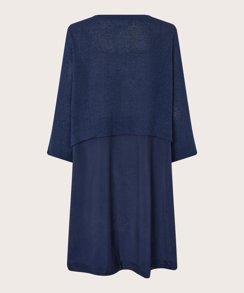 Robe avec corsage bouclé et jupe en viscose, Navy Blazer